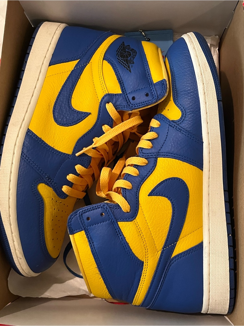 Nike Air Jordan 1 Retro High-Top Sneakers in Blue & Yellow